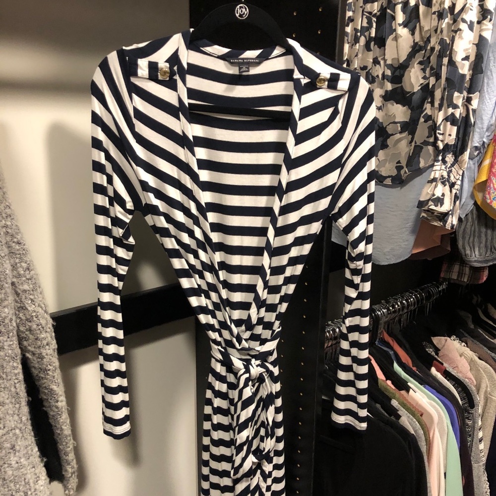 Navy striped wrap wrap dress